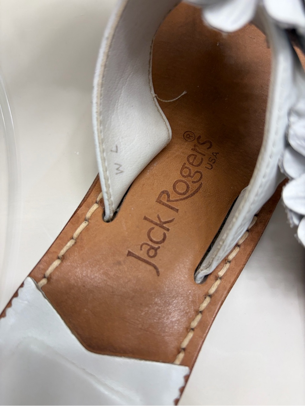 Jack Rogers White Leather Daisy Toe-Post Sandals with Yellow Centers - Picture 2 of 3